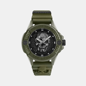 $kull Men Quartz Black Dial Analog Silicone Watch PWUBA0423