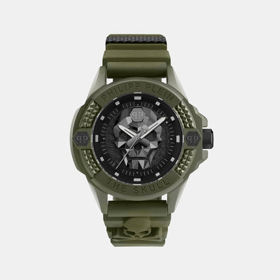 $kull Men Quartz Black Dial Analog Silicone Watch PWUBA0423