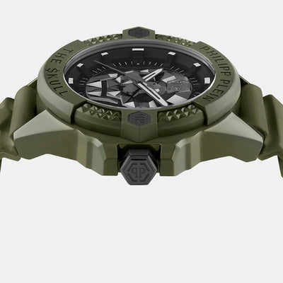 $kull Men Quartz Black Dial Analog Silicone Watch PWUBA0423