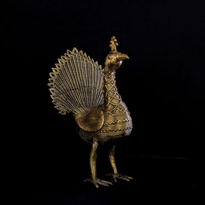 Handmade Dhokra Standing Peacock (1.5 kg)