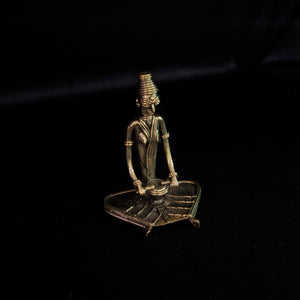 Handmade Dhokra - Tribal Lady Musician Sitting and Playing Drum