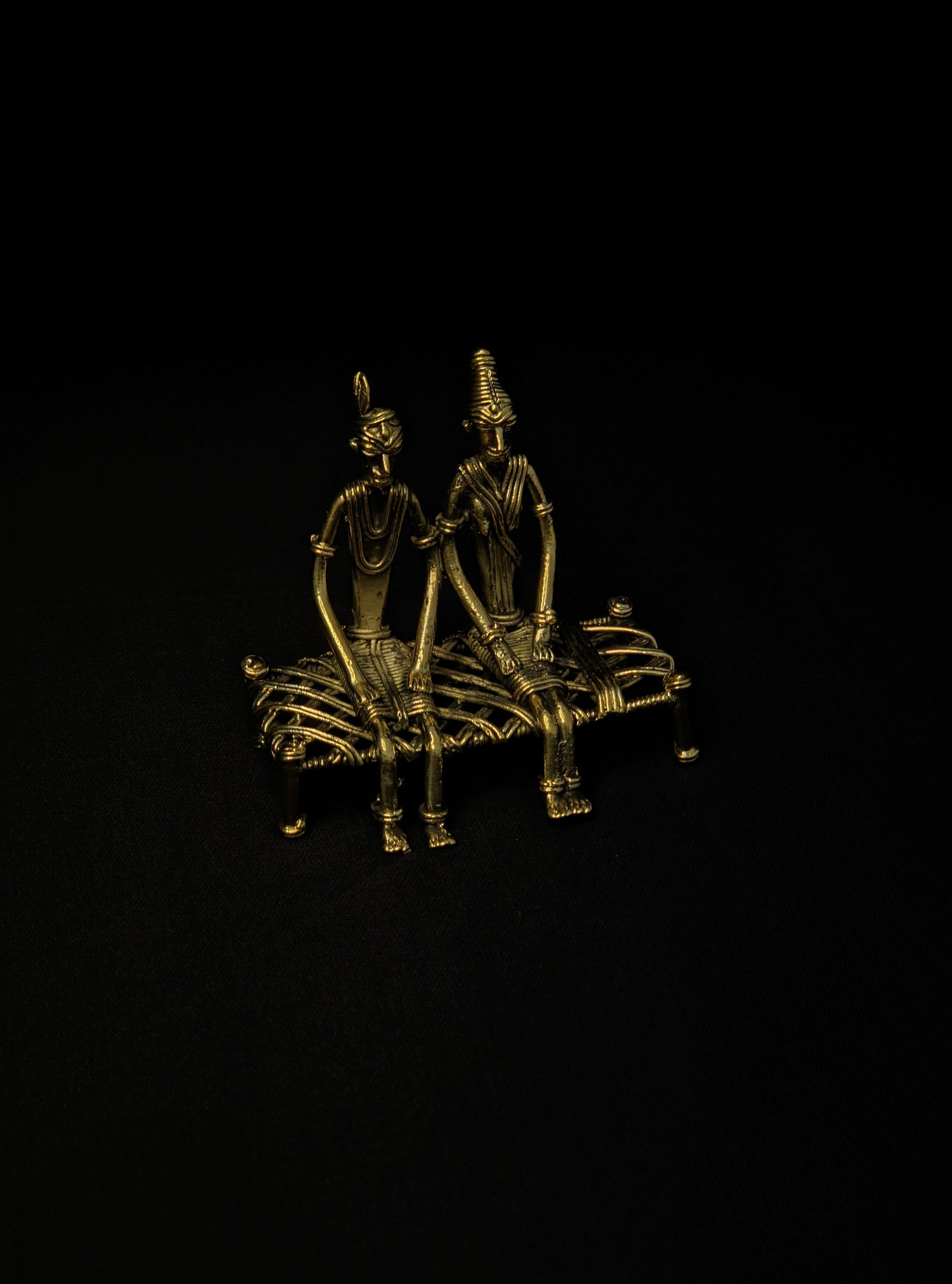 Handmade Dhokra Tribal Couple Sitting on Bed
