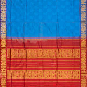 Sky Blue Handloom Poly Cotton Saree With Mango Motifs-Sky Blue