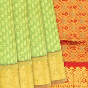 Cardamom Green Handloom Poly Cotton Saree With Floral Motifs-Cardamom Green