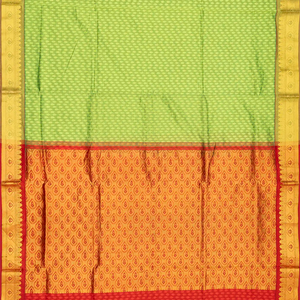 Cardamom Green Handloom Poly Cotton Saree With Floral Motifs-Cardamom Green