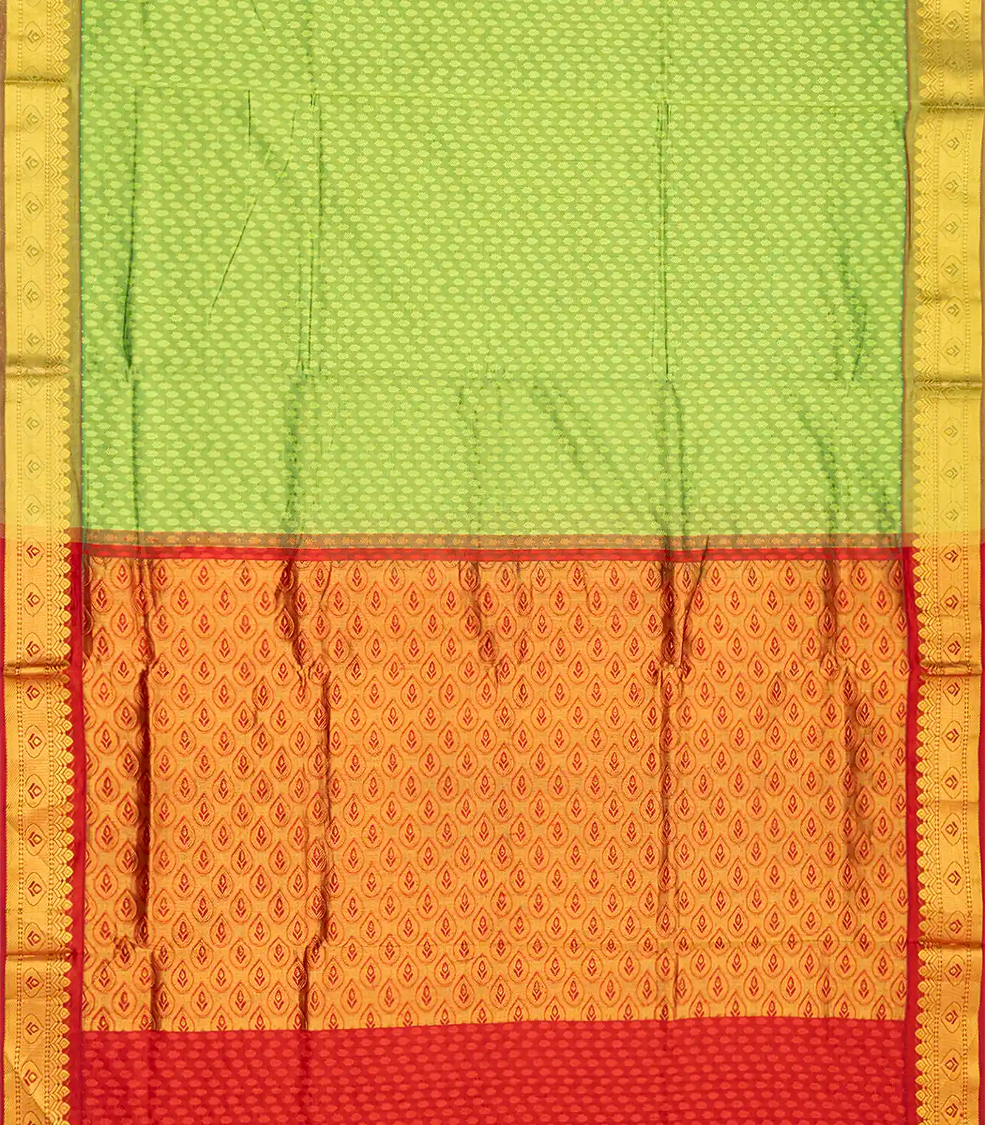 Cardamom Green Handloom Poly Cotton Saree With Floral Motifs-Cardamom Green