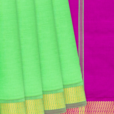 Mint Green Handloom Poly Cotton Saree With Zari Border-Mint Green