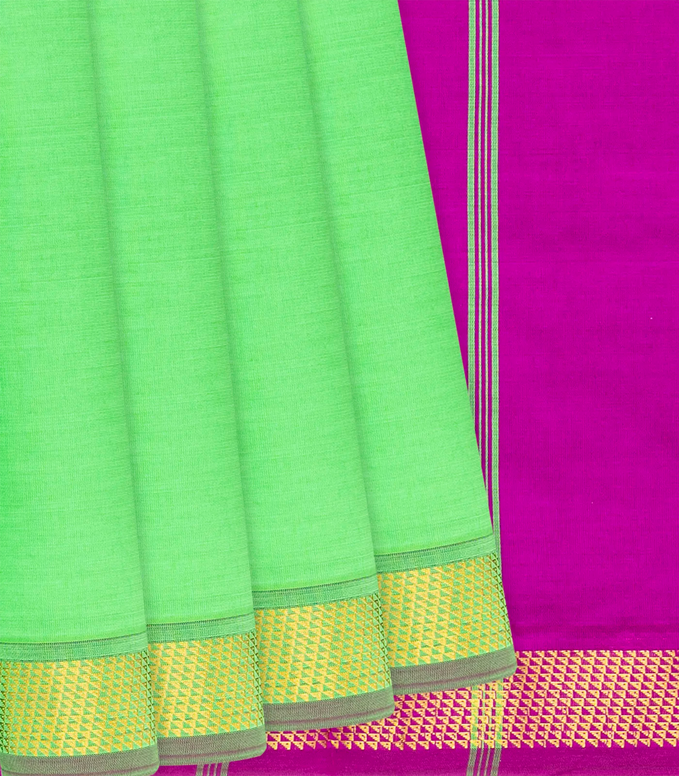 Mint Green Handloom Poly Cotton Saree With Zari Border-Mint Green