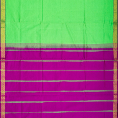 Mint Green Handloom Poly Cotton Saree With Zari Border-Mint Green