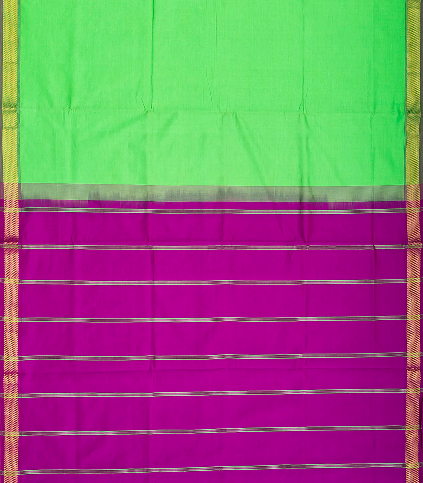 Mint Green Handloom Poly Cotton Saree With Zari Border-Mint Green