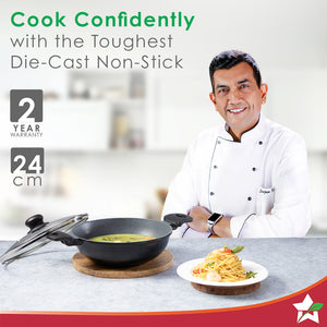 Duralite Die-Cast Kadhai with Lid | 24 cm | 2.4 L |