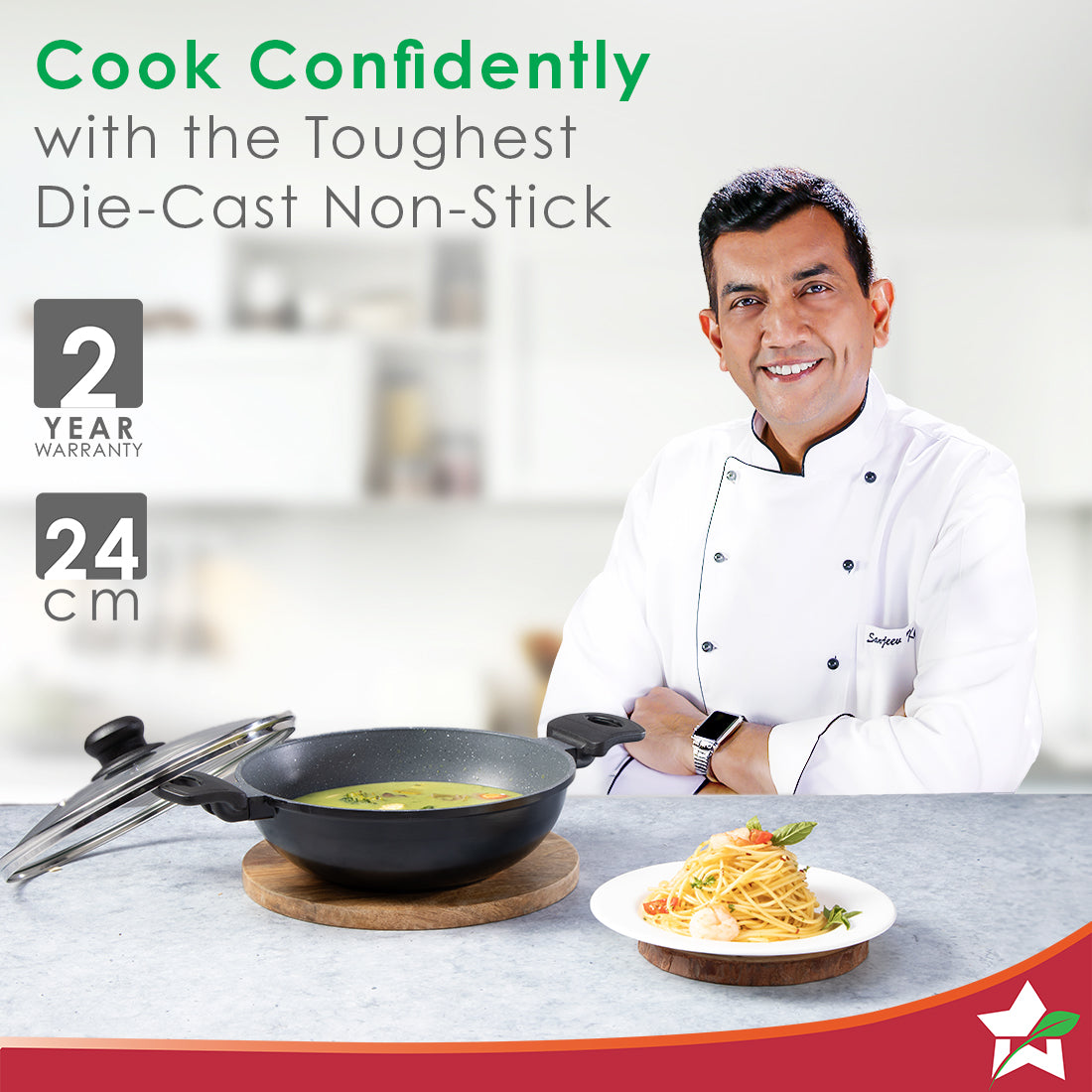 Duralite Die-Cast Kadhai with Lid | 24 cm | 2.4 L |
