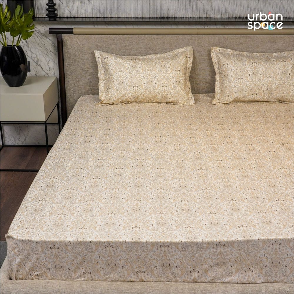 Regal Collection - Breathable 200 TC 100% Pure Cotton Single Bedsheet with Pillow Cover, Paisley- Brown
