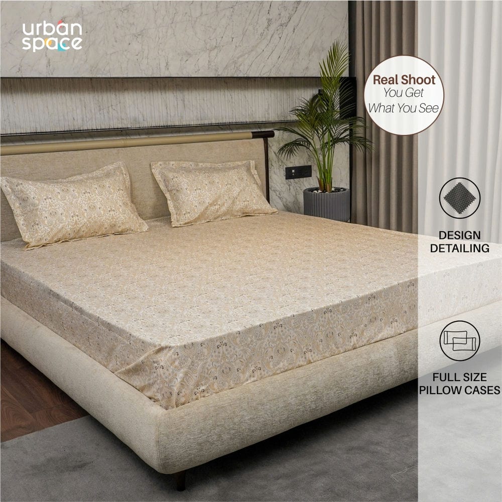 Regal Collection - Breathable 200 TC 100% Pure Cotton Single Bedsheet with Pillow Cover, Paisley- Brown