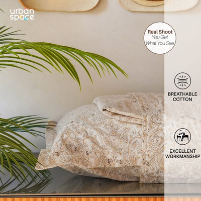 Regal Collection - Breathable 200 TC 100% Pure Cotton Single Bedsheet with Pillow Cover, Paisley- Brown