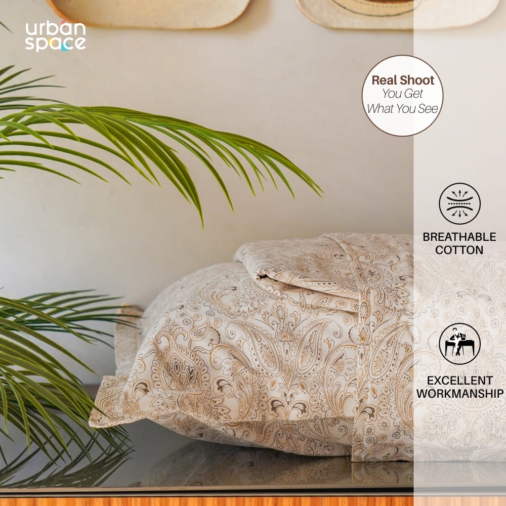 Regal Collection - Breathable 200 TC 100% Pure Cotton Single Bedsheet with Pillow Cover, Paisley- Brown