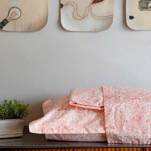 Regal Collection - Breathable 200 TC 100% Pure Cotton Single Bedsheet with Pillow Cover, Paisley- Peach