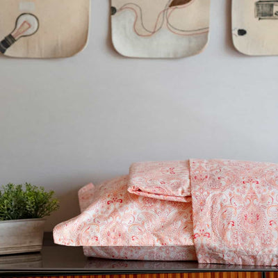 Regal Collection - Breathable 200 TC 100% Pure Cotton Single Bedsheet with Pillow Cover, Paisley- Peach