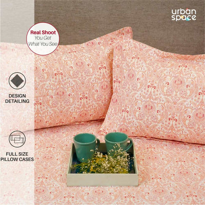 Regal Collection - Breathable 200 TC 100% Pure Cotton Single Bedsheet with Pillow Cover, Paisley- Peach