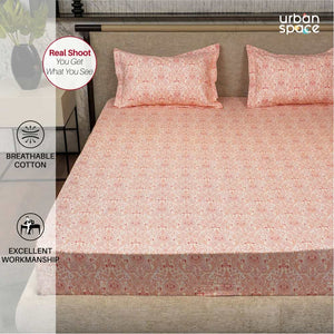 Regal Collection - Breathable 200 TC 100% Pure Cotton Single Bedsheet with Pillow Cover, Paisley- Peach