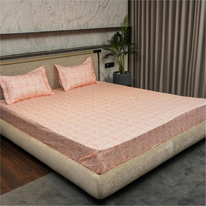 Fitted King Size Cotton Bedsheet - Paisley- Peach