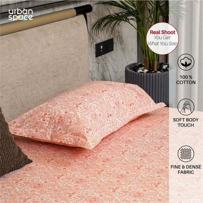 Regal Collection - Breathable 200 TC 100% Pure Cotton Single Bedsheet with Pillow Cover, Paisley- Peach