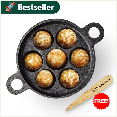 Super Smooth 7 Pit/Cup Cast Iron Paniyaram/Appe Pan+ Free Spatula, Pre-seasoned, Natural Nonstick, 100% Pure, Toxin-free, 18.9cm, 2.26 kg