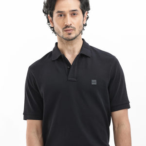 Rare Rabbit Mens Pare Dark Black Short Sleeve Solid Polo T-Shirt