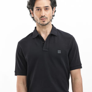 Rare Rabbit Mens Pare Dark Black Short Sleeve Solid Polo T-Shirt