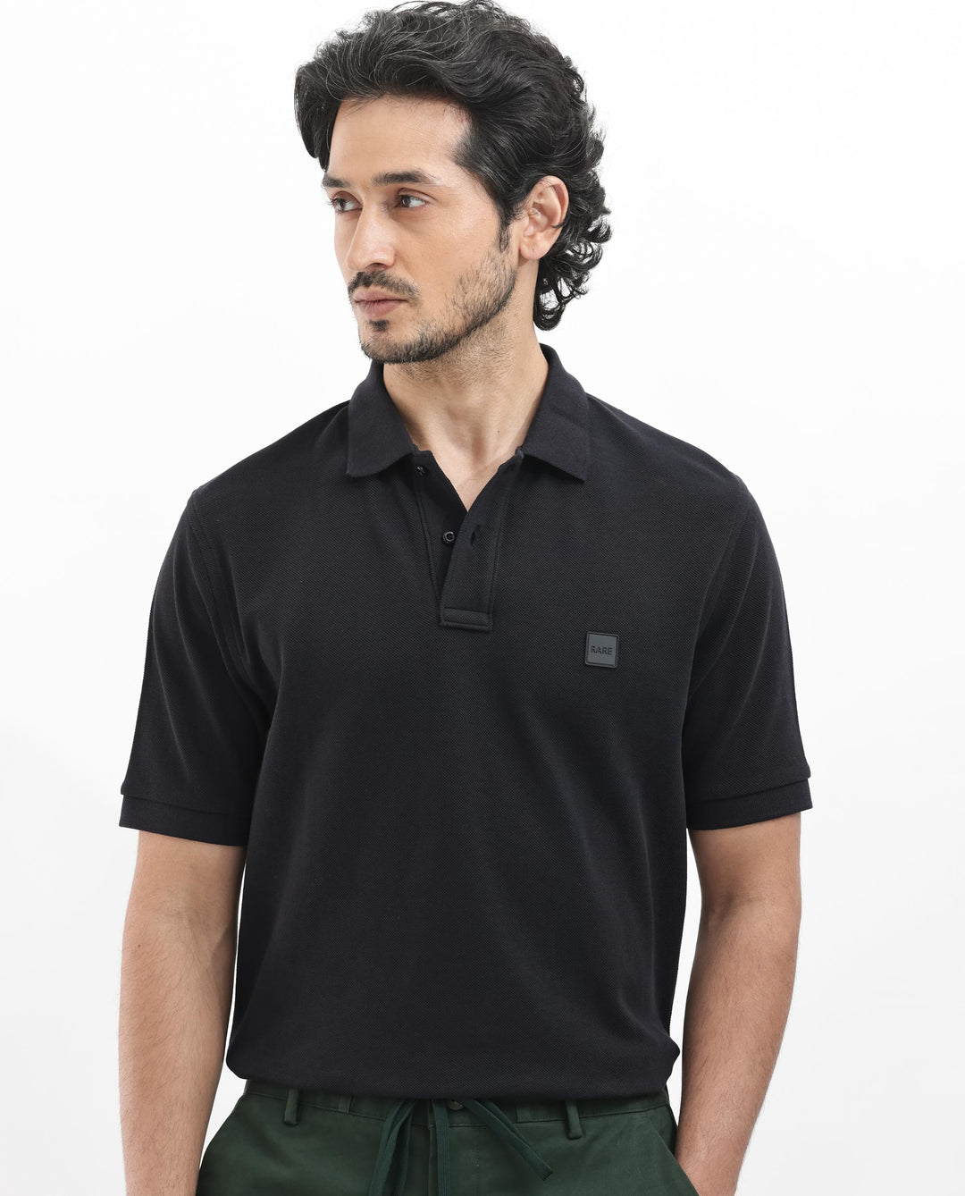 Rare Rabbit Mens Pare Dark Black Short Sleeve Solid Polo T-Shirt