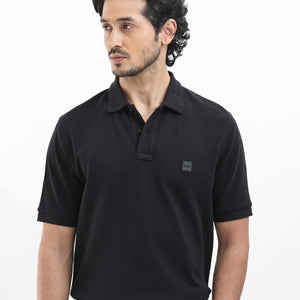 Rare Rabbit Mens Pare Dark Black Short Sleeve Solid Polo T-Shirt