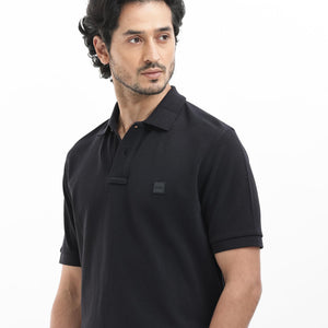 Rare Rabbit Mens Pare Dark Black Short Sleeve Solid Polo T-Shirt