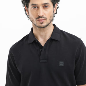 Rare Rabbit Mens Pare Dark Black Short Sleeve Solid Polo T-Shirt