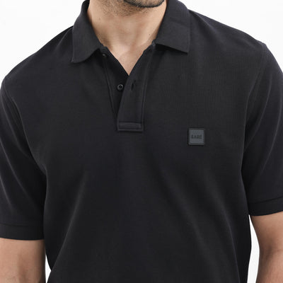Rare Rabbit Mens Pare Dark Black Short Sleeve Solid Polo T-Shirt