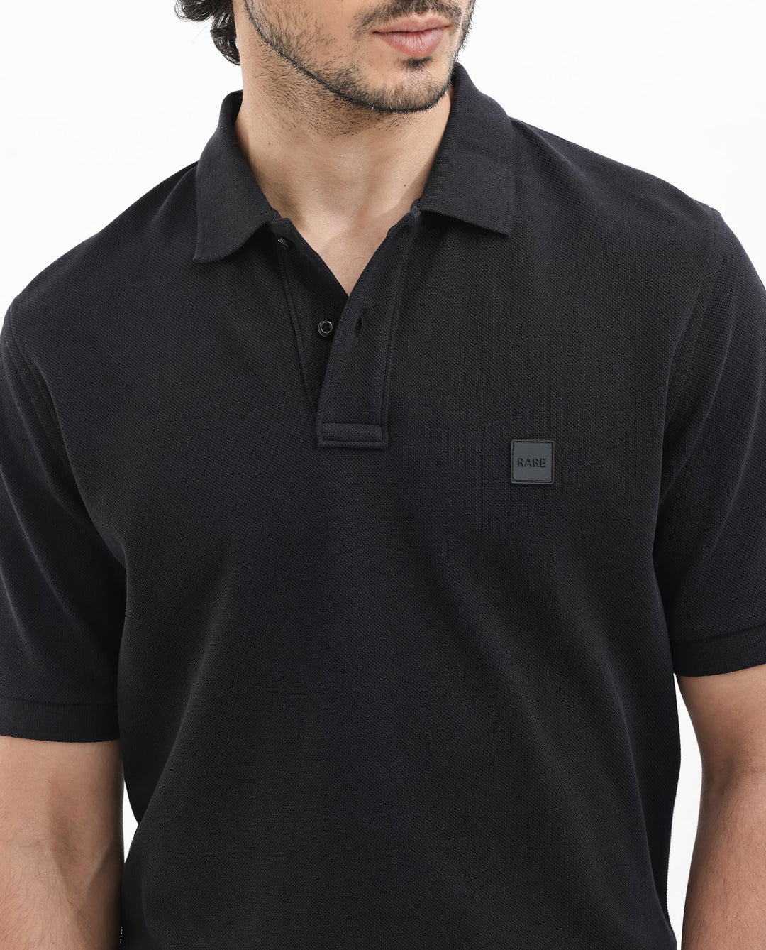 Rare Rabbit Mens Pare Dark Black Short Sleeve Solid Polo T-Shirt