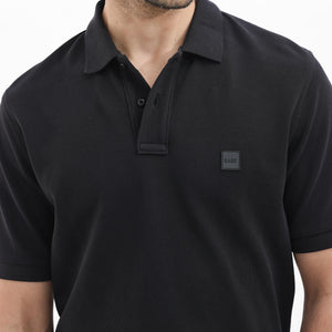 Rare Rabbit Mens Pare Dark Black Short Sleeve Solid Polo T-Shirt