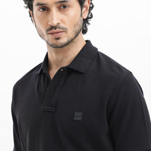 Rare Rabbit Mens Pare Dark Black Short Sleeve Solid Polo T-Shirt
