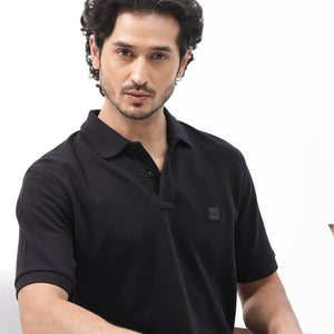 Rare Rabbit Mens Pare Dark Black Short Sleeve Solid Polo T-Shirt