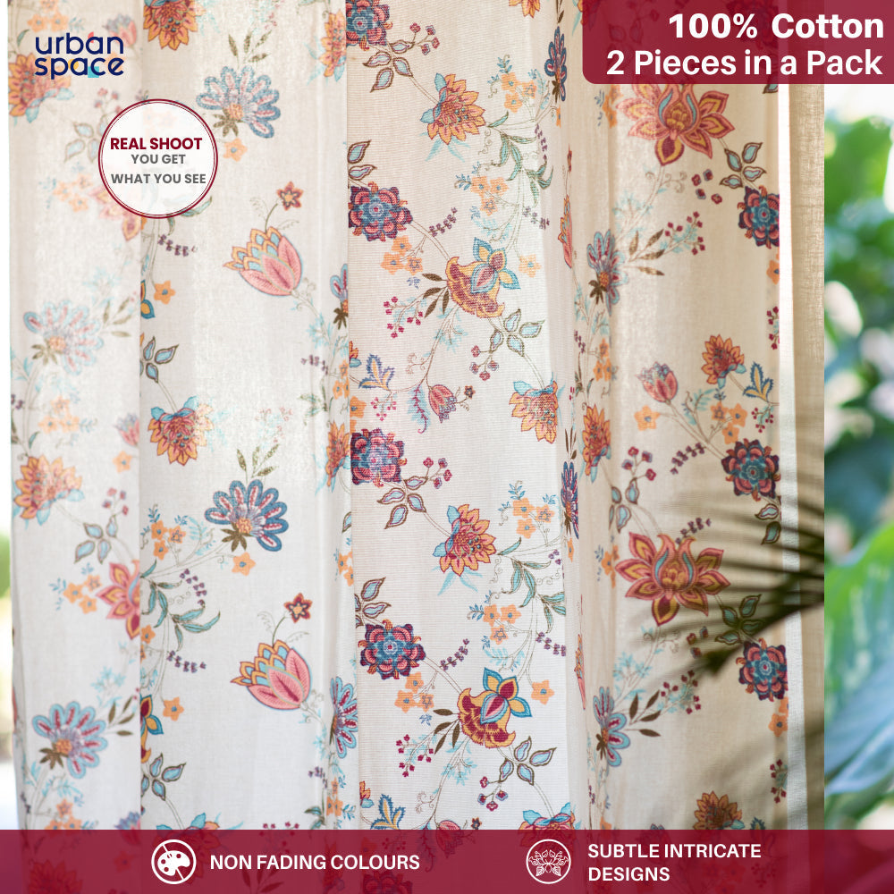 100% Cotton Room Darkening Curtains, Pack of 2 Curtains - Passion Flower Peach
