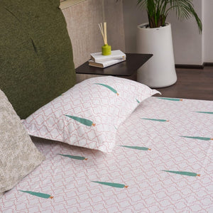 Fitted King Size Cotton Bedsheet - Pinewood- Peach Green