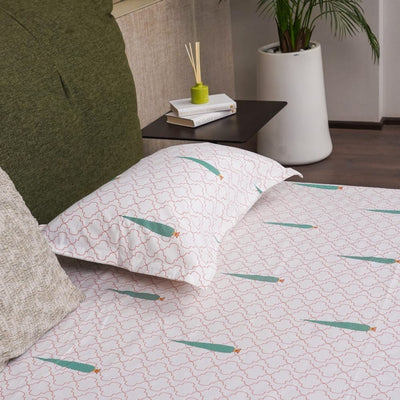 Regal Collection - Breathable 200 TC 100% Pure Cotton Single Bedsheet with Pillow Cover, Pinewood- Peach Green