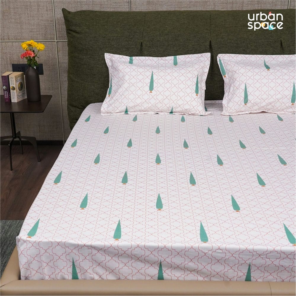 Regal Collection - Breathable 200 TC 100% Pure Cotton Single Bedsheet with Pillow Cover, Pinewood- Peach Green