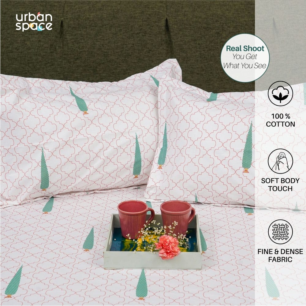 Fitted King Size Cotton Bedsheet - Pinewood- Peach Green