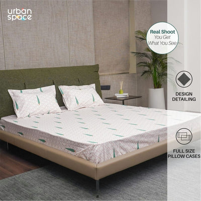 Fitted King Size Cotton Bedsheet - Pinewood- Peach Green