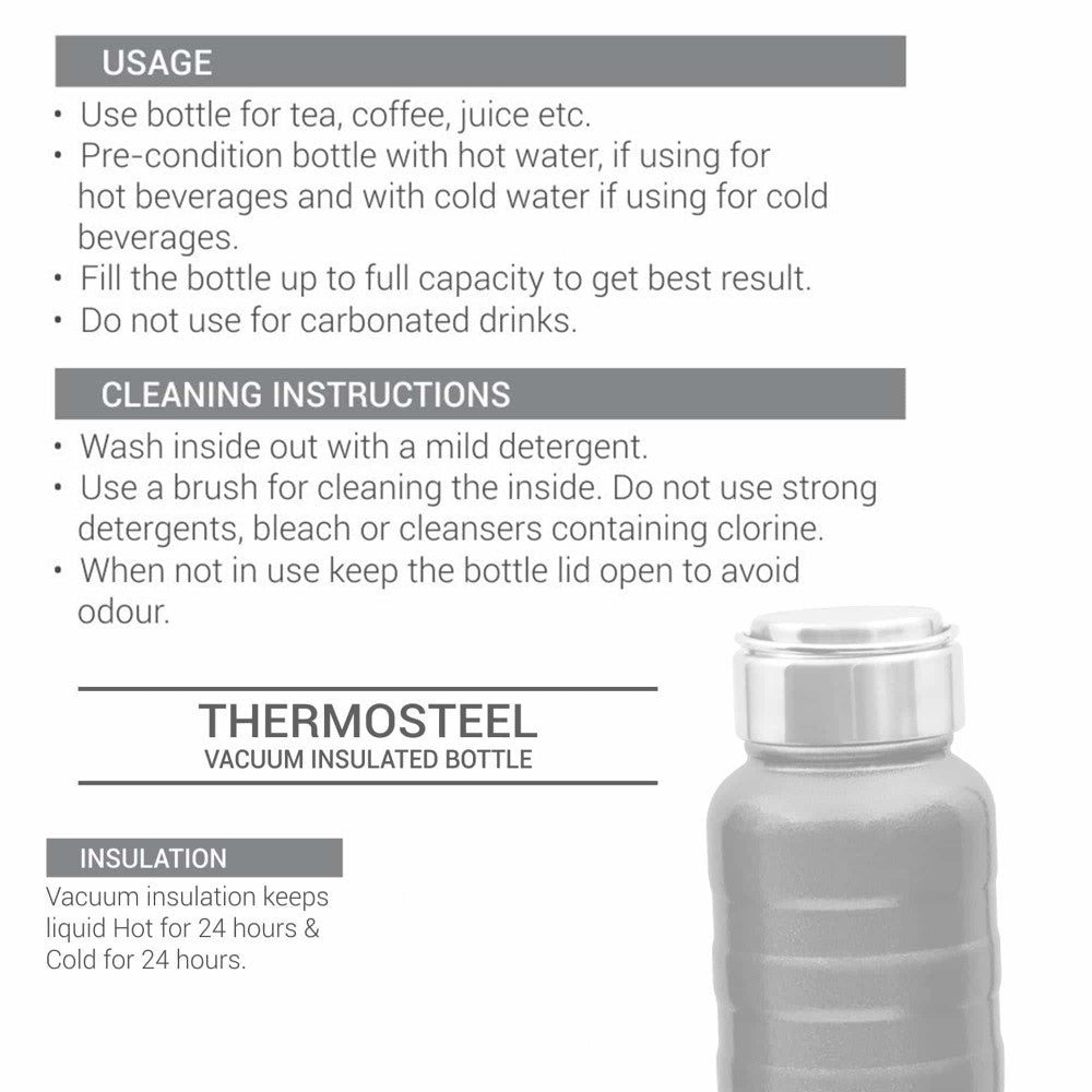 Pebble With Steel Lid Thermosteel Bottle (Milton)