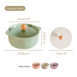 Pebble Textured Serving Bowl With Glass Lid 950ml