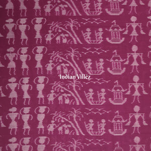 Purple Tribal Themed Odisha Handloom Cotton Ikat Fabric