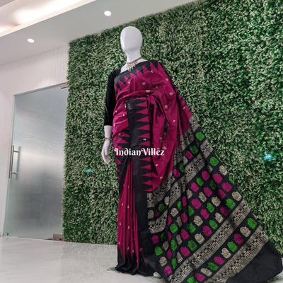 Magenta Single Laxmi Pada & Lotus Motif Bomkai Silk Saree