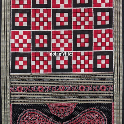 Black Red 5 Kothi Bada Pasapali Sambalpuri Silk Saree