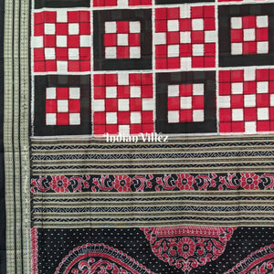 Black Red 5 Kothi Bada Pasapali Sambalpuri Silk Saree
